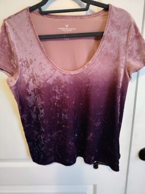 American Eagle Outfitters Pink to Purple Velvet Ombre Scoop Neck Tee